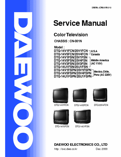 Daewoo DTQ-14V1FCN/20V1FCN, DTQ-14V5FCN/20V4FCN, DTQ-14V1FSN/20V1FSN, DTQ-14V5FSN/20V4FSN, DTQ-14V3FSN/20V3 Service Manual Color Television (Dec. 2000) - (Tot. File 3.310Kb) Part 1/2 - pag. 48